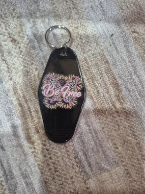 Be Free Black Butterfly Keychain - Pink Accent
